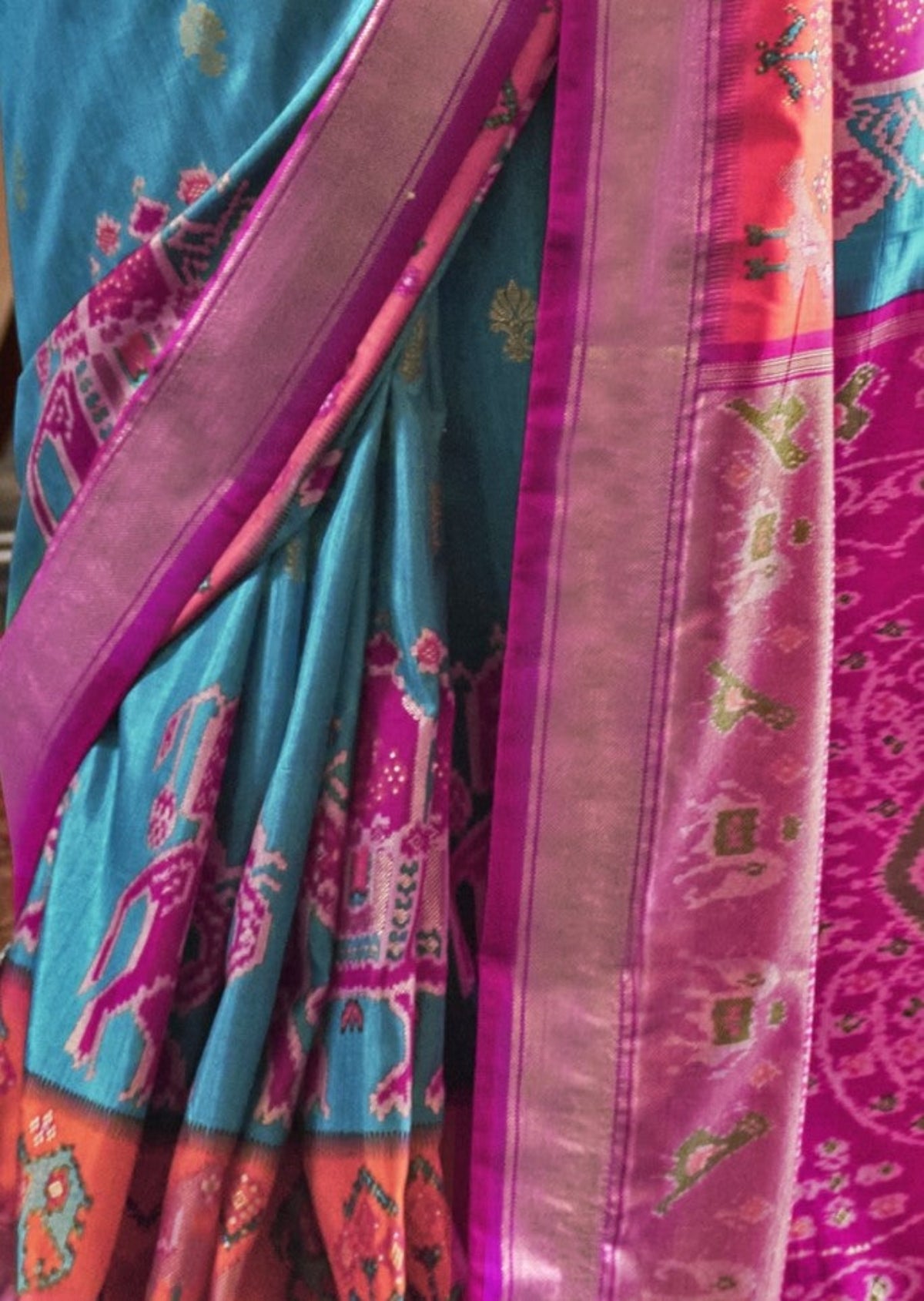 Best Teal Blue Patola Silk Saree Online in India