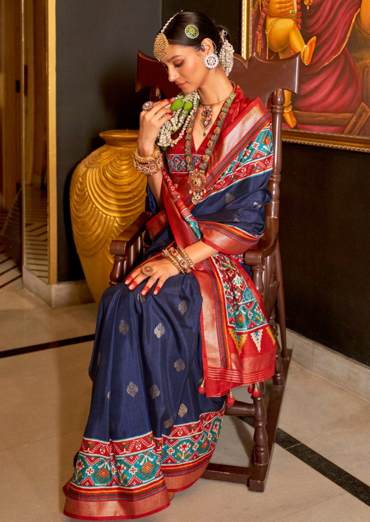 Shop Navy Blue Patola Silk Saree for Wedding at STORI