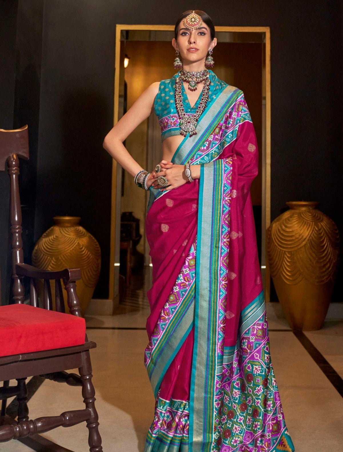 Shop Rani Pink Patola Silk Saree for Wedding at STORI