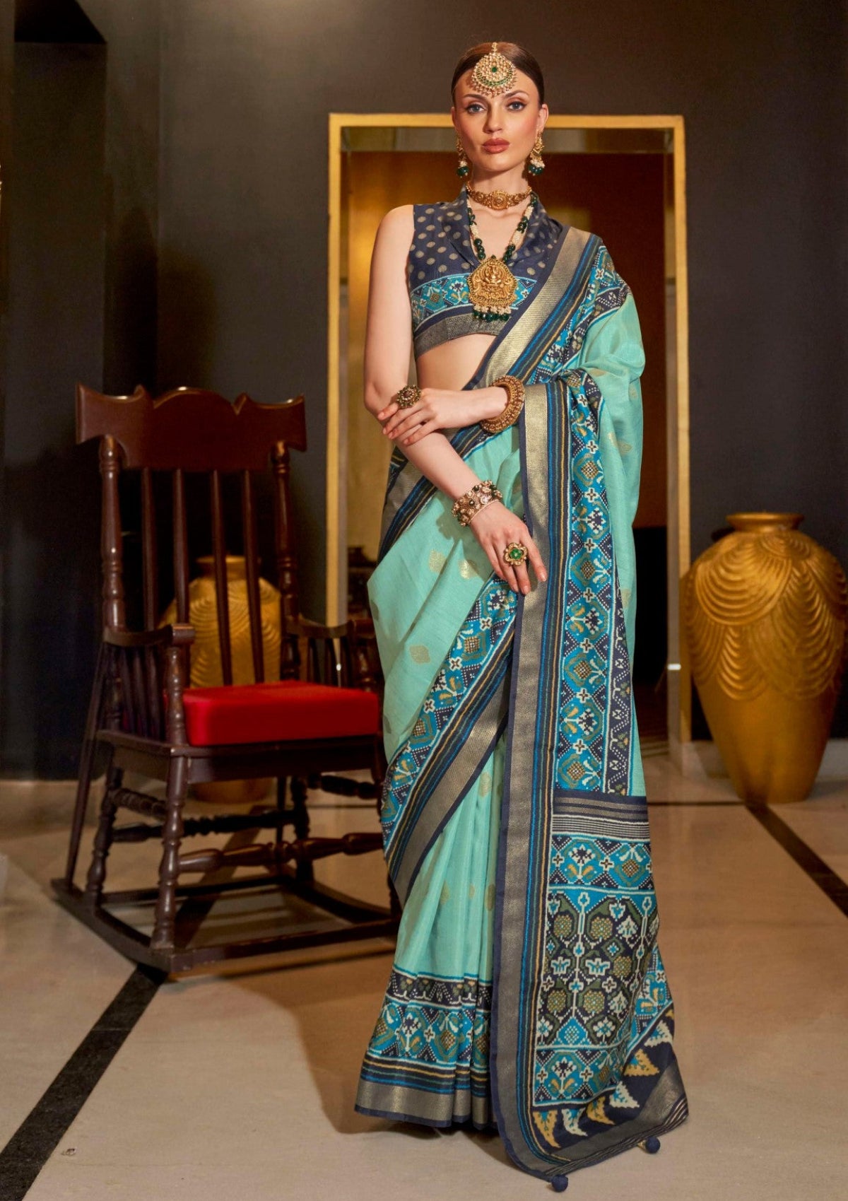 Shop Pear Green Patola Silk Saree for Wedding at STORI