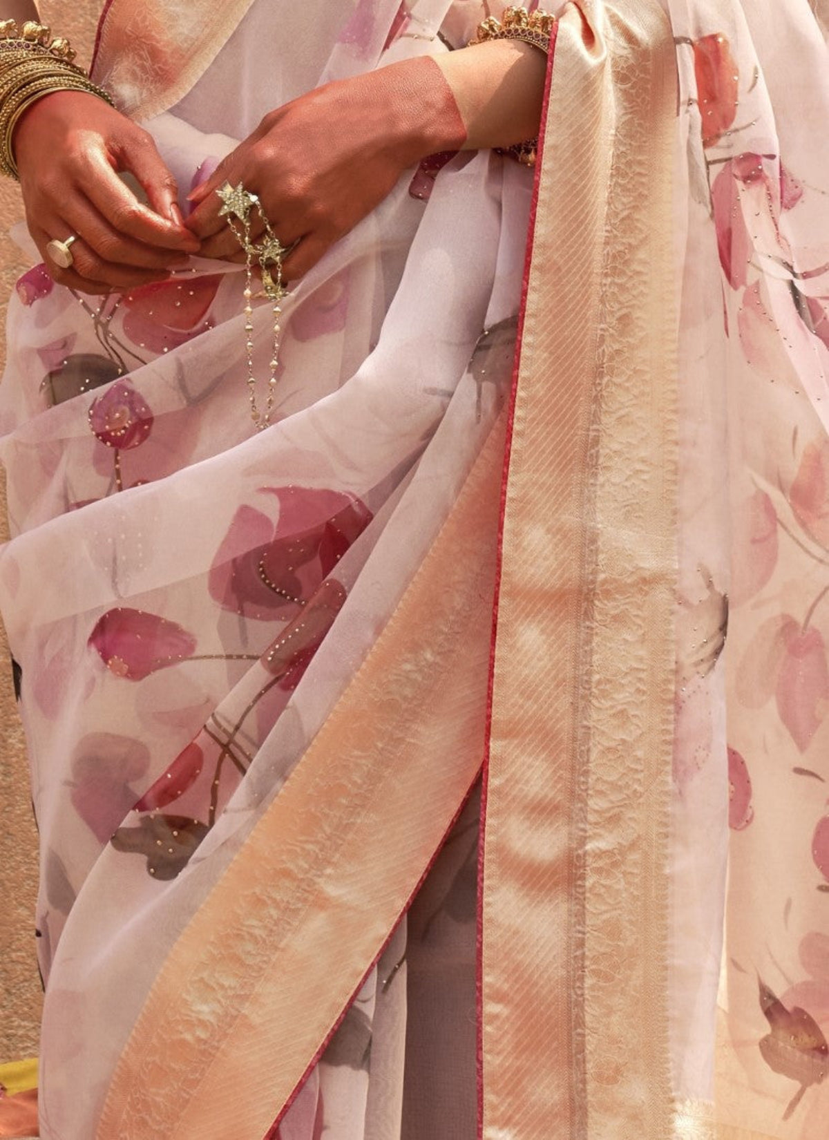 Shop Light Pink Floral Organza Silk Saree Online - STORI