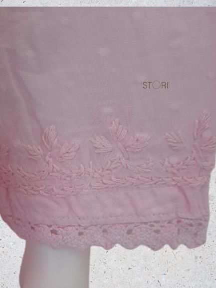 Light Pink Ombre Angarkha Pattern Soft Dobby Cotton Chikankari Kurti