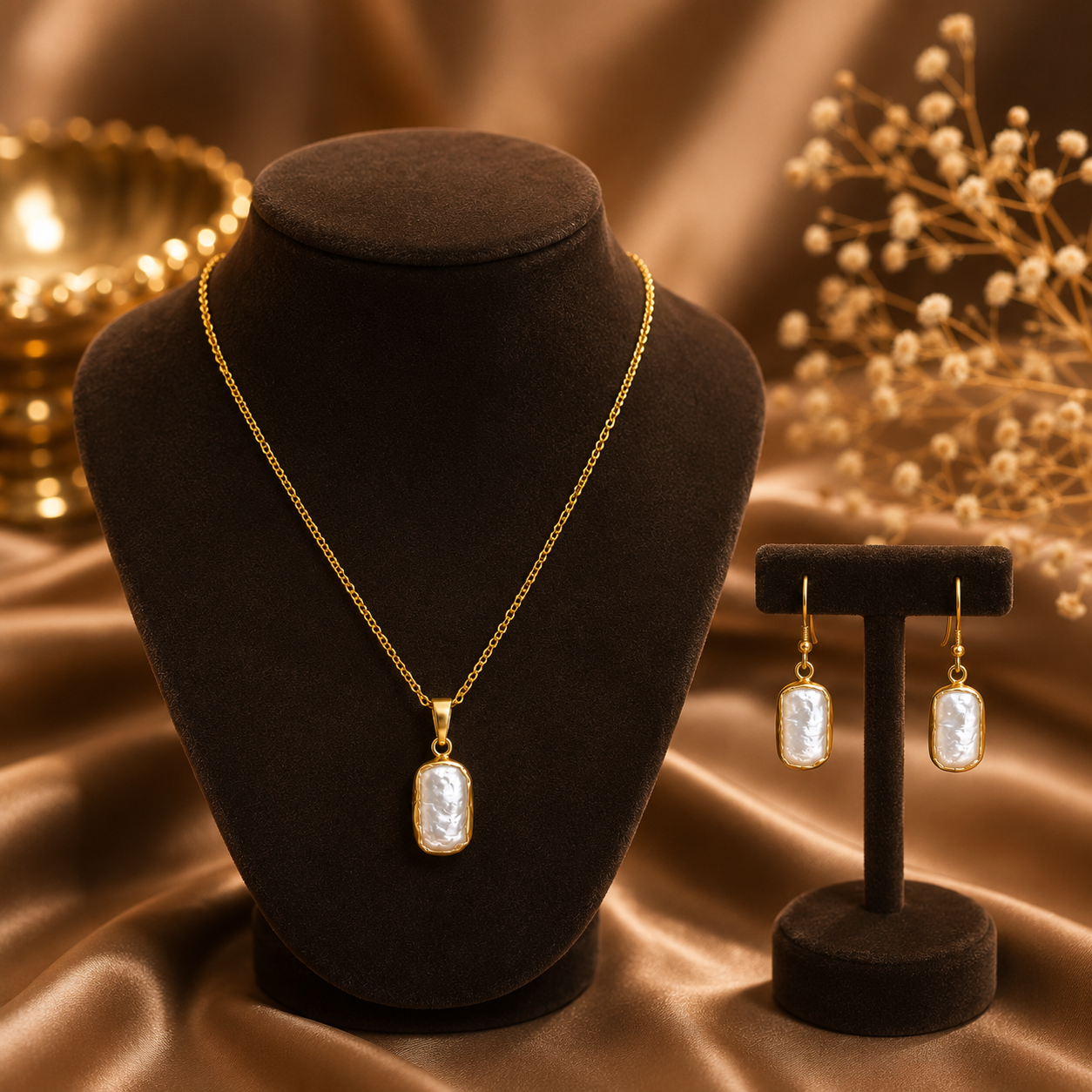 Viha Shiny Natural Pearls Necklace & Earrings Set2