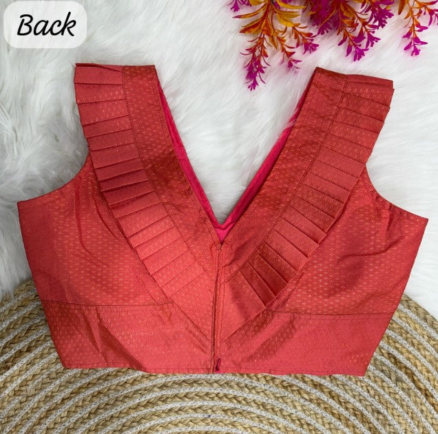 Frilled V-Neck Jacquard Designer Blouse