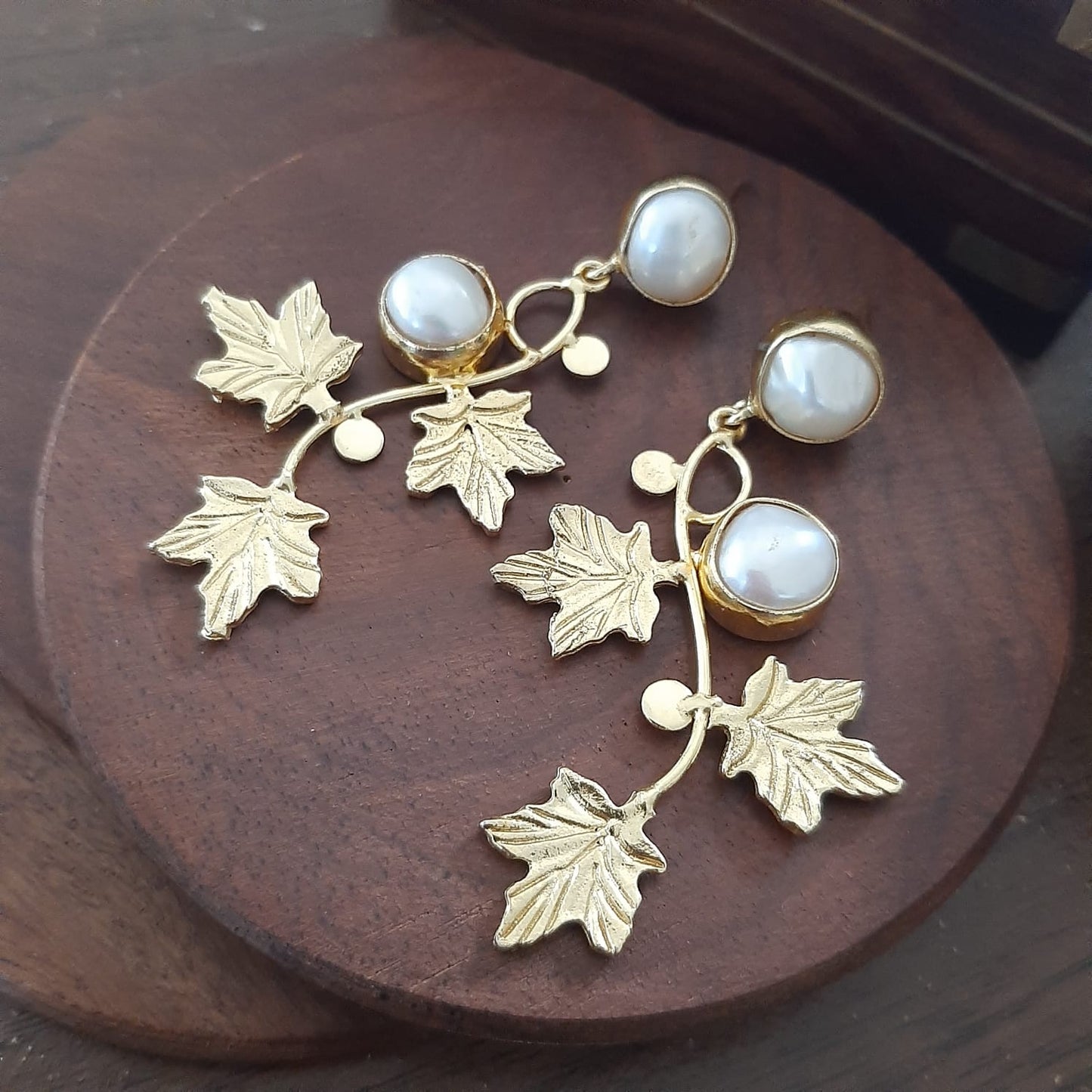 Ivy Twig Natural Pearl Dangling Statement Earrings