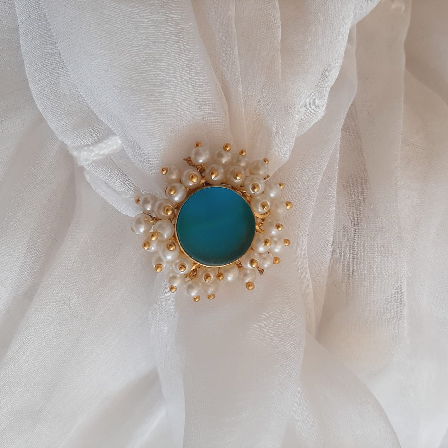 Nandini Pearl Halo Raw Stone Finger Ring