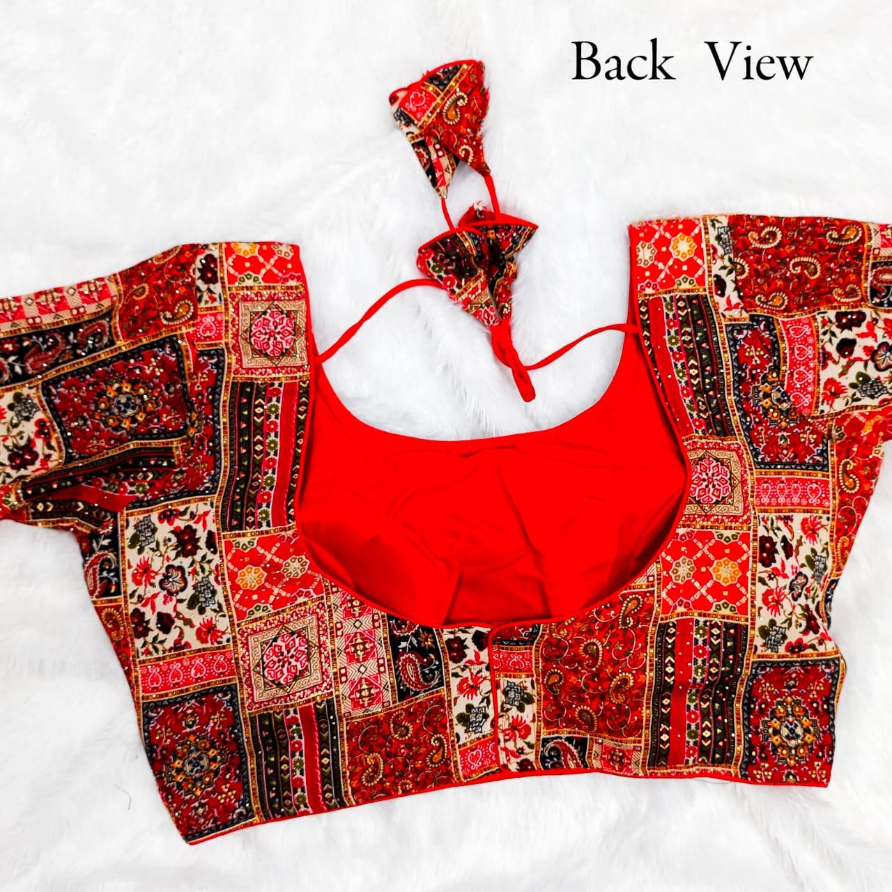 Crystal Work Long Sleeved Printed Rayon Blouse