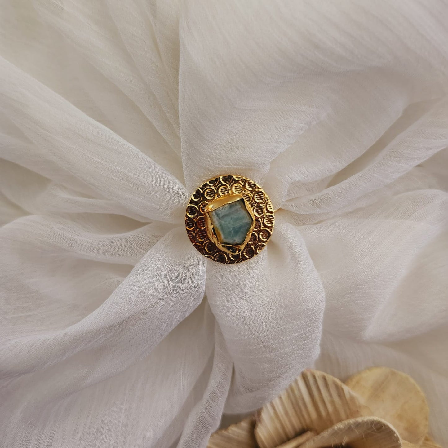 Amazonite Raw Stone Textured Disc Finger Ring
