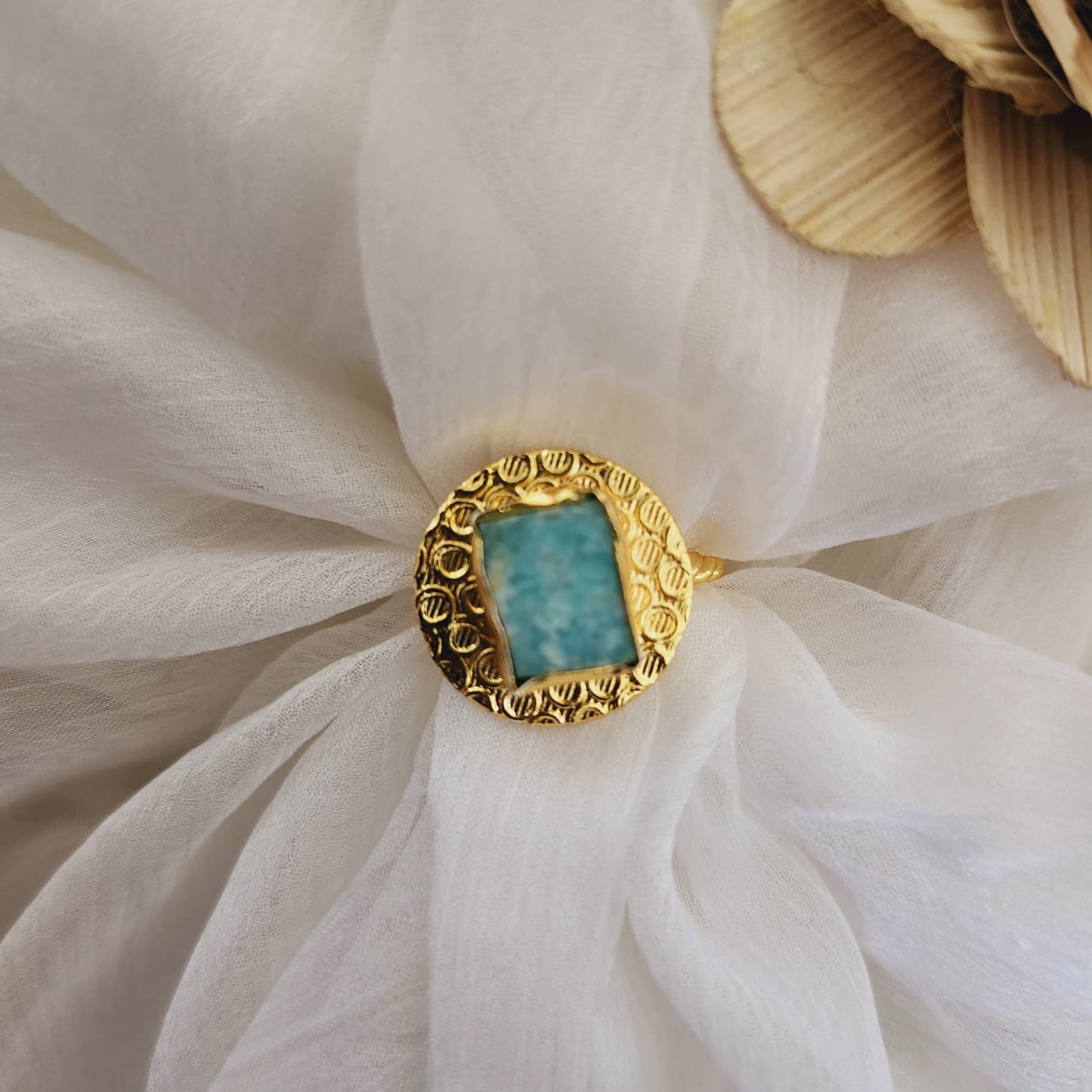 Amazonite Raw Stone Textured Disc Finger Ring