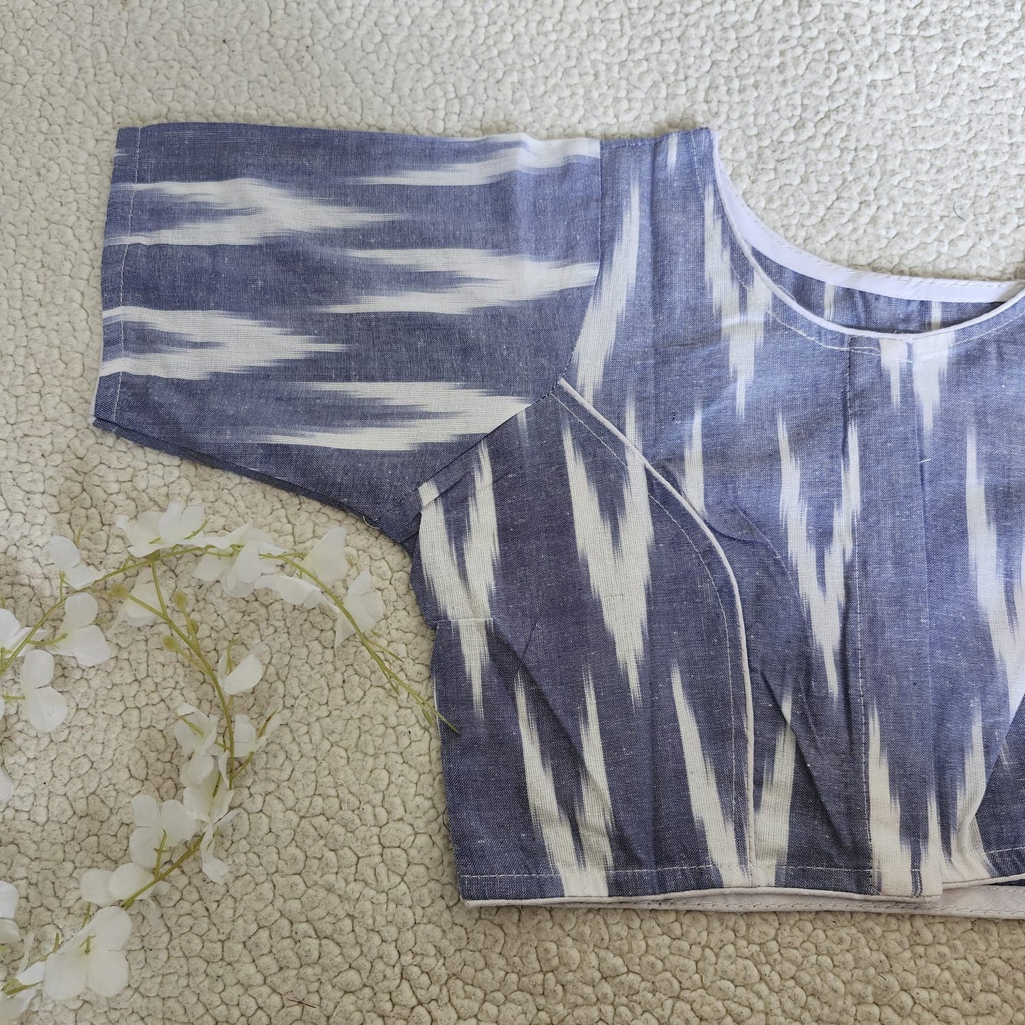 GREY Ikkat Handloom Woven Cotton Regular Boatneck Blouse
