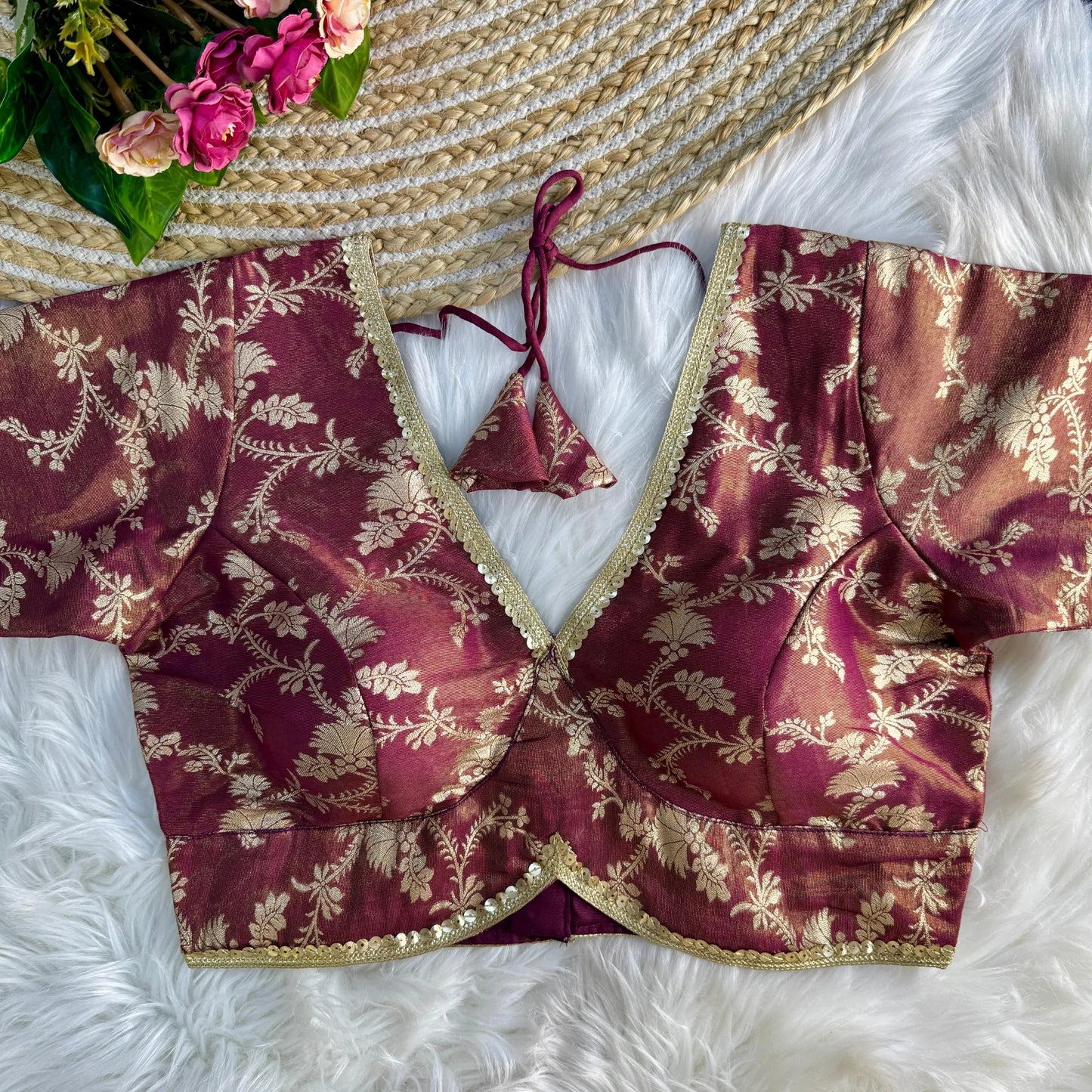 V-Neck Tissue Silk Brocade Designer Blouse