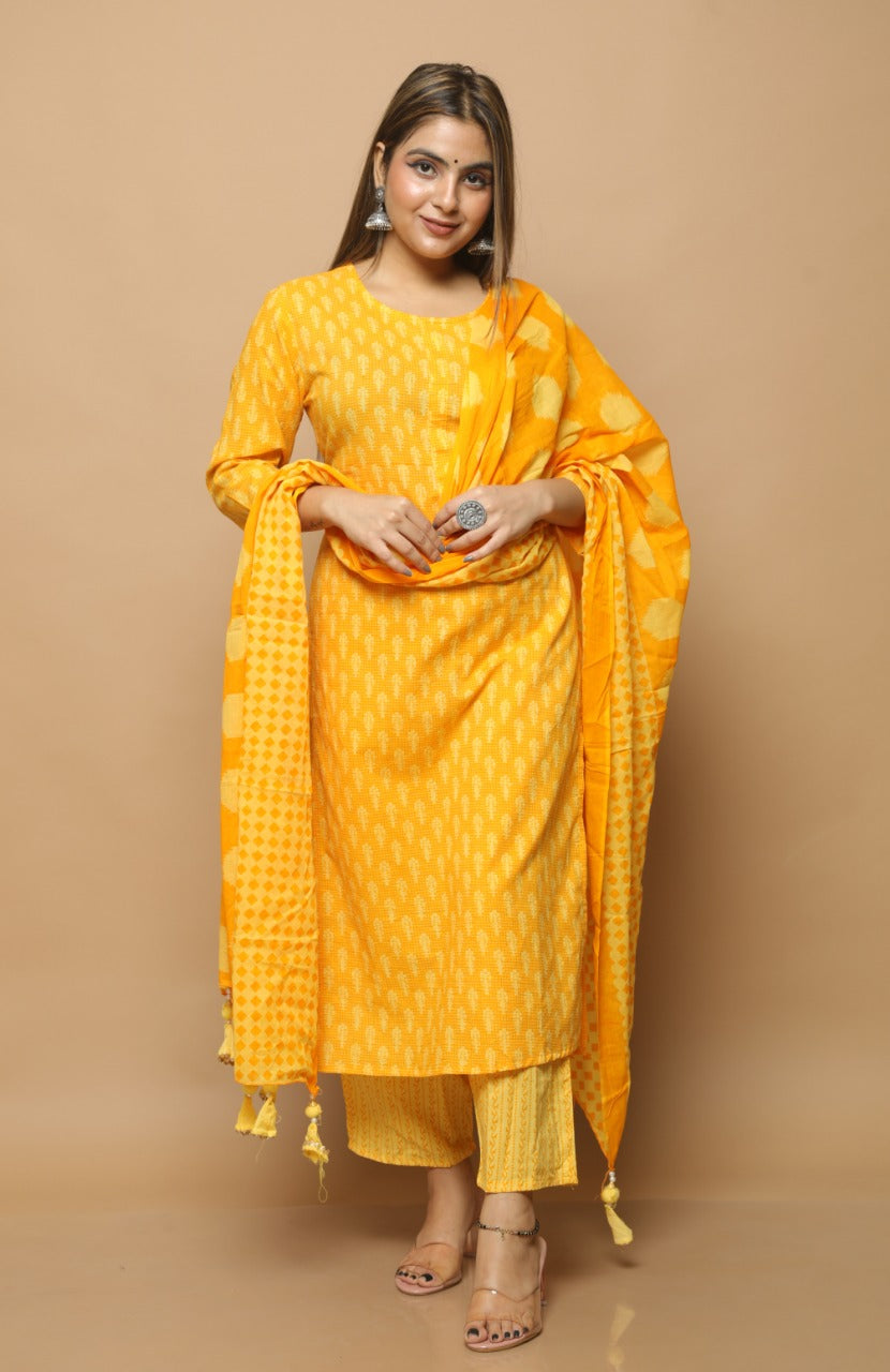 Shop Mango Yellow Cotton Suit Set Online - STORI