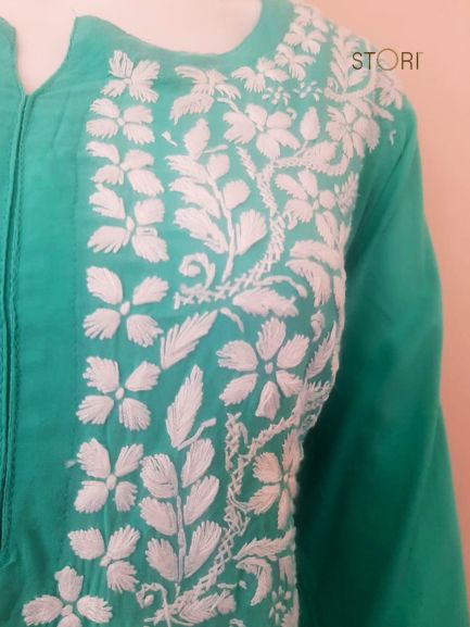 Zaarah Mint Green Handcrafted Soft Modal Cotton Chikankari Kurti