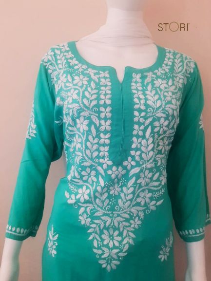 Zaarah Mint Green Handcrafted Soft Modal Cotton Chikankari Kurti