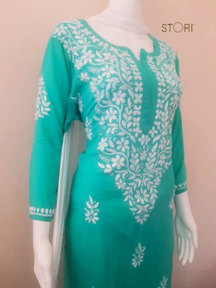 Zaarah Mint Green Handcrafted Soft Modal Cotton Chikankari Kurti
