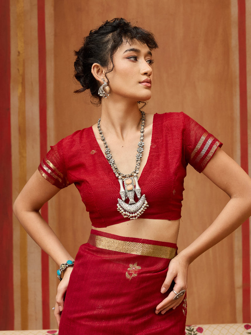 STORI Saree Red Munga Silk