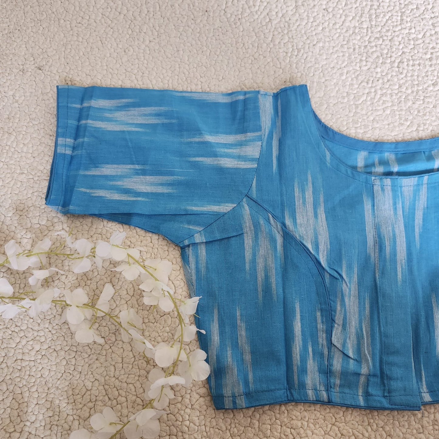 blueIkkat Handloom Woven Cotton Regular Boatneck Blouse