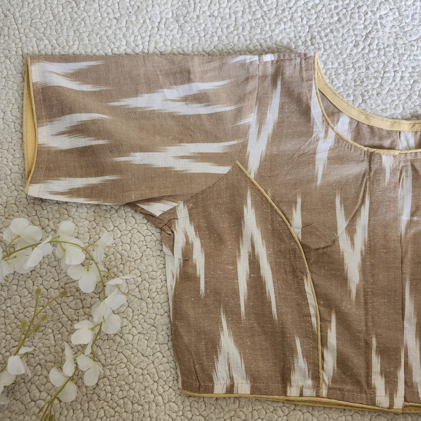 Ikkat Handloom Woven Cotton Regular Boatneck Blouse
