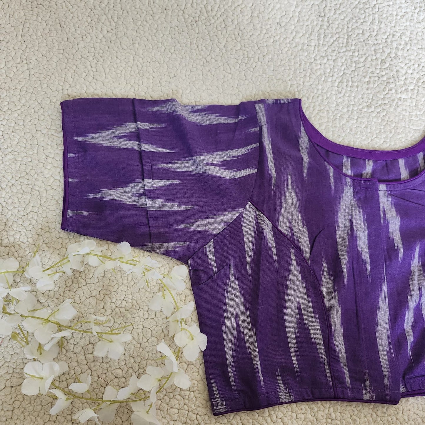 purple Ikkat Handloom Woven Cotton Regular Boatneck Blouse
