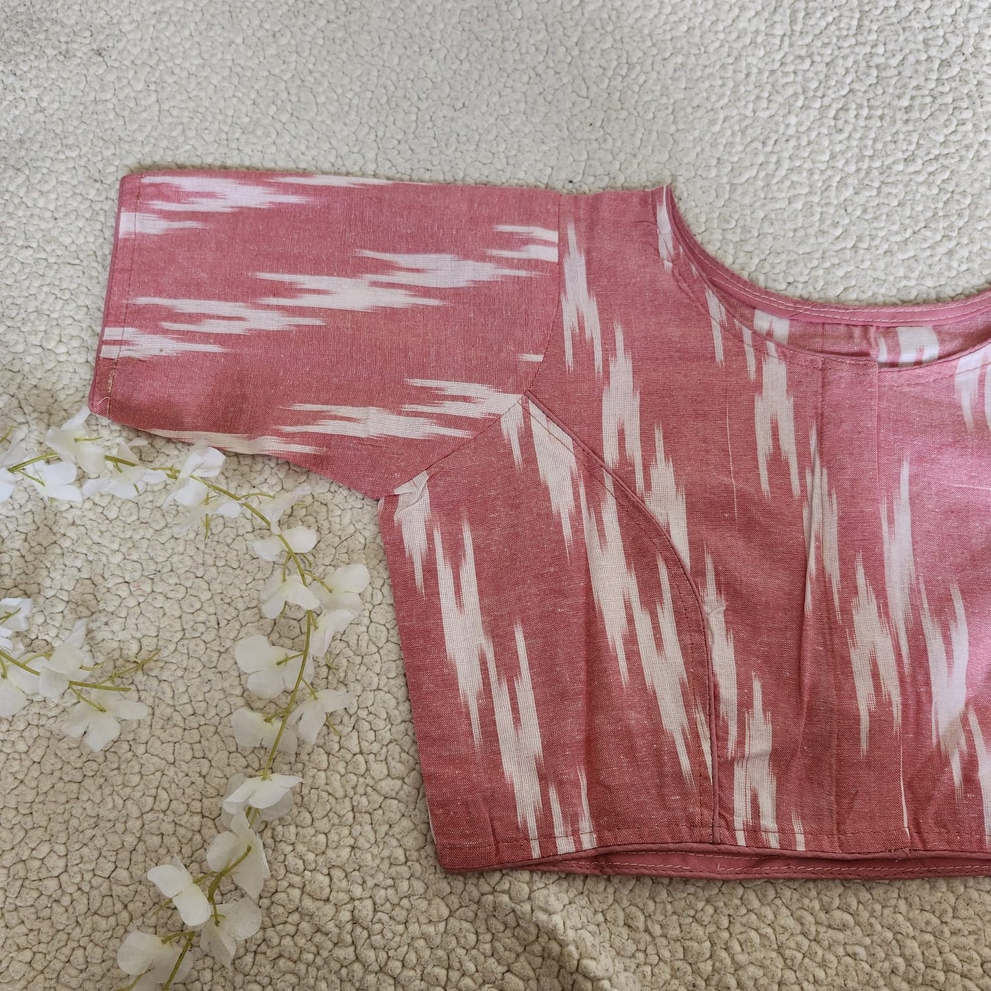 pink Ikkat Handloom Woven Cotton Regular Boatneck Blouse