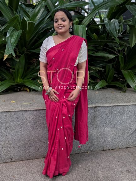 Siddhi Vichare in Textured Solid Color Silk Blouse With Elbow Sleeves