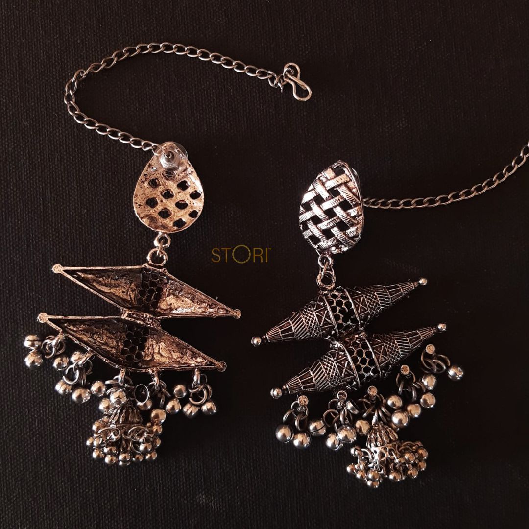 Tiraaha Double Layered Long Oxidised Necklace Set