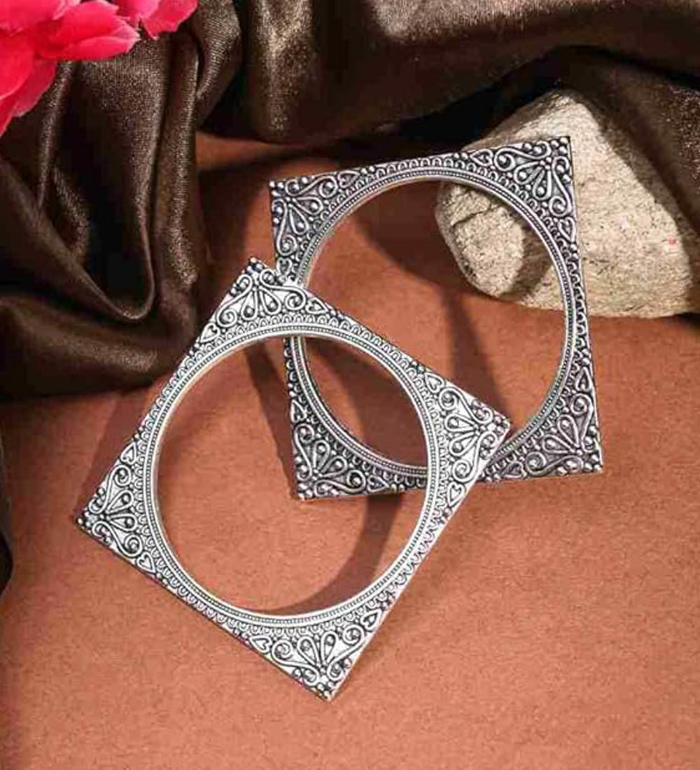 Square Oxidised Bangle / Bracelet - One Pair