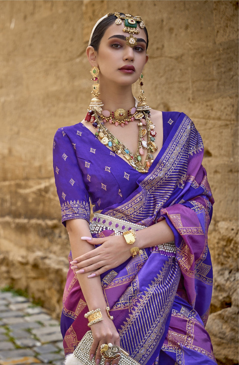 Banarasi Silk Saree With Purple Diamond Palettes
