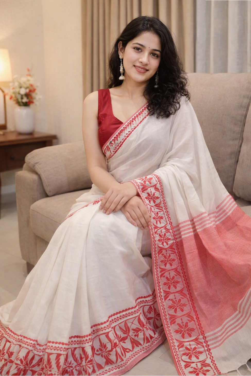 red and white saree
