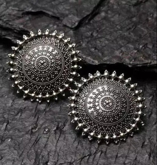 Round Oxidised Stud Earrings With Black Polish