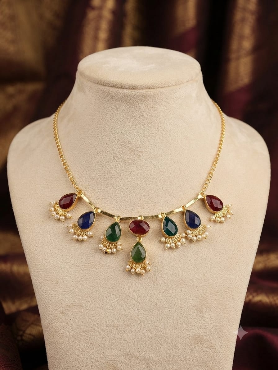 Drashti Multicolor Stone & Pearls Necklace Set