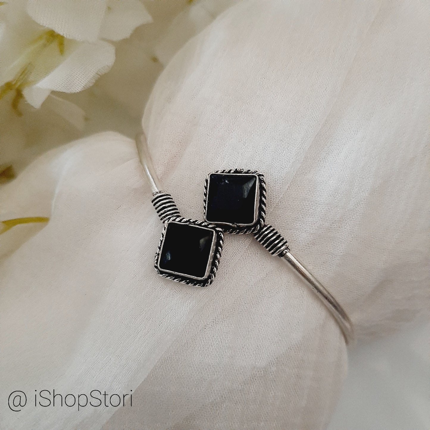 Maanika Dual Square Monalisa Stones Oxidised Bracelet