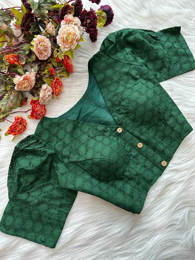 Hakoba Pure Cotton Solid Color Blouse With Puff Sleeves