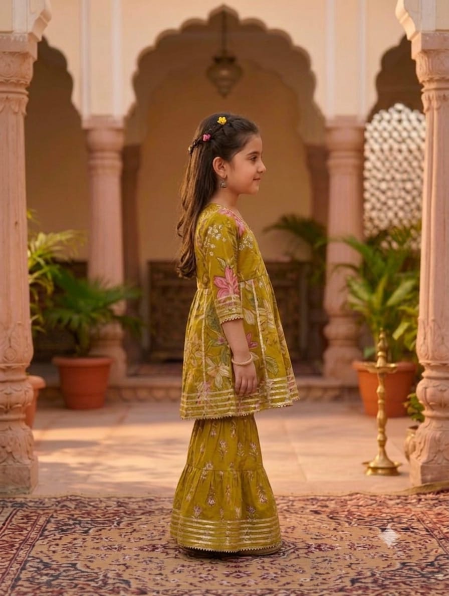 Lotus Prints Brown Sharara Set for Girls