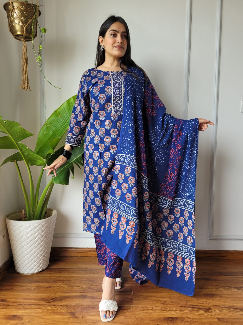 Shop Blue Ajrakh Suit Set Online-STORI