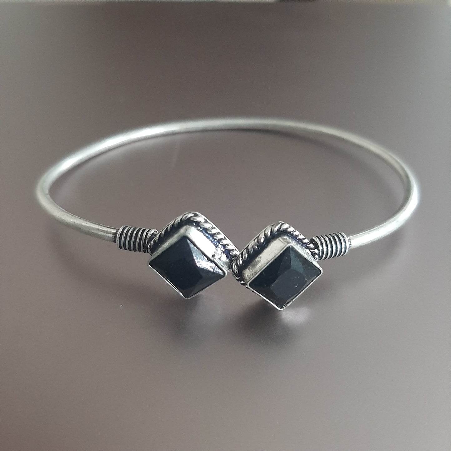Maanika Dual Square Monalisa Stones Oxidised Bracelet