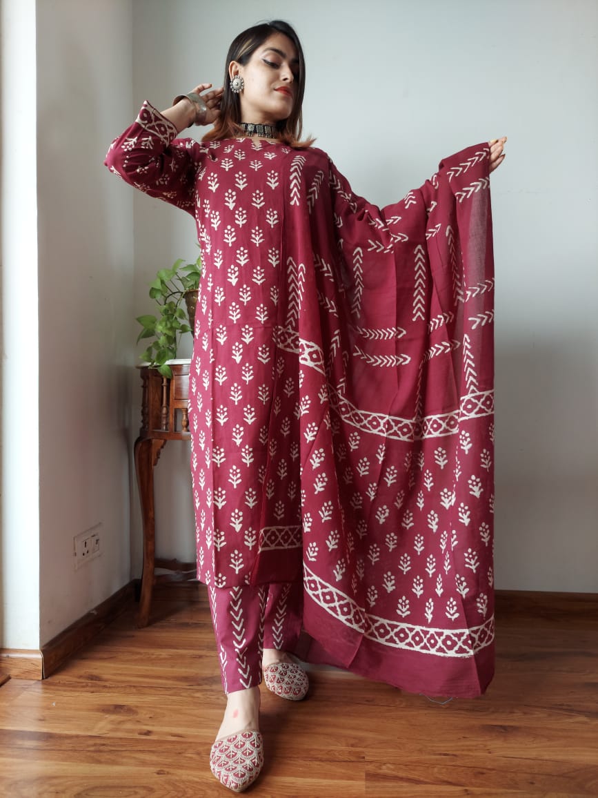 Shop Maroon Suit Set Online-STORI