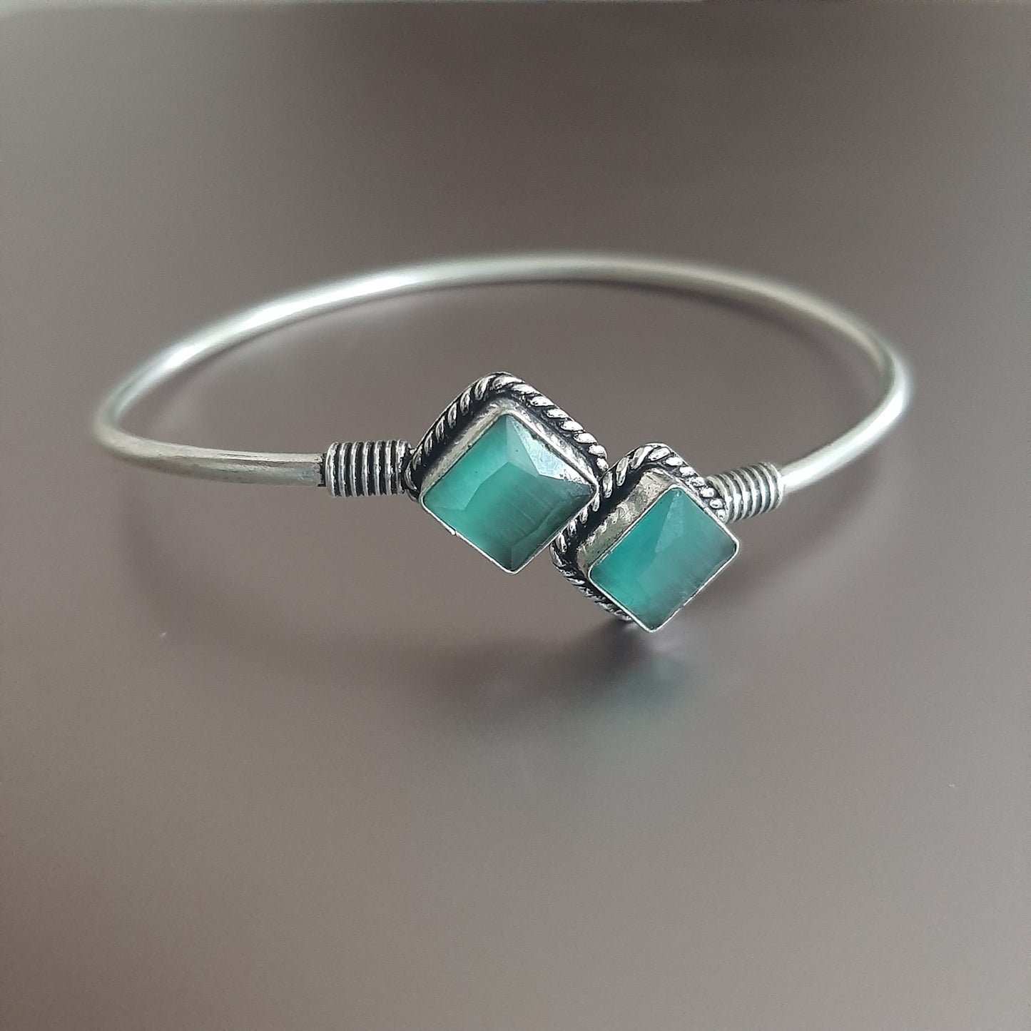 Maanika Dual Square Monalisa Stones Oxidised Bracelet
