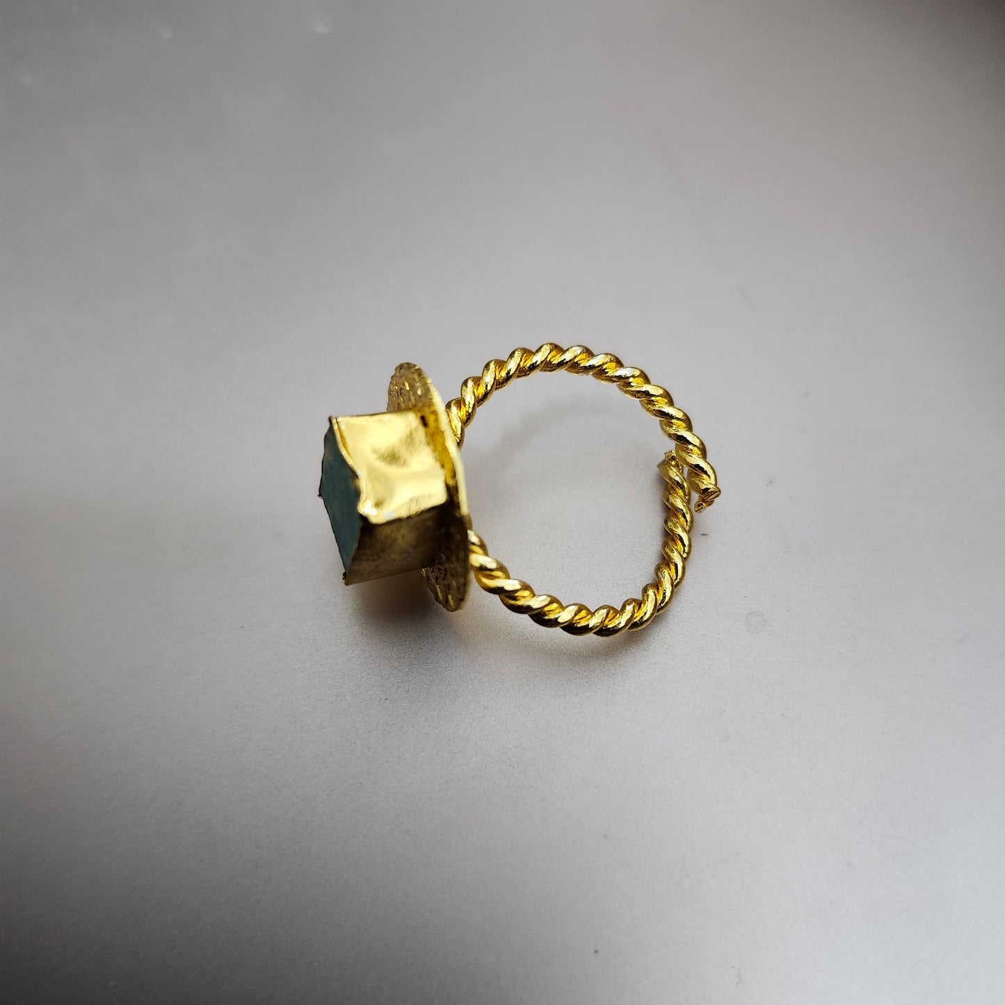 Amazonite Raw Stone Textured Disc Finger Ring