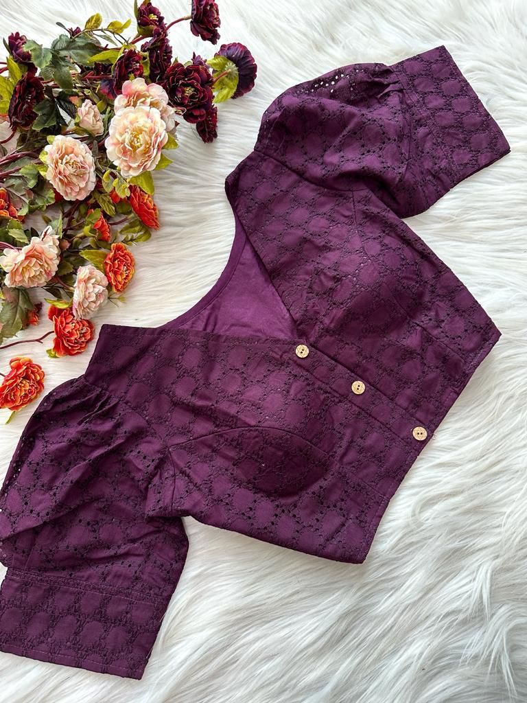 Hakoba Pure Cotton Solid Color Blouse With Puff Sleeves