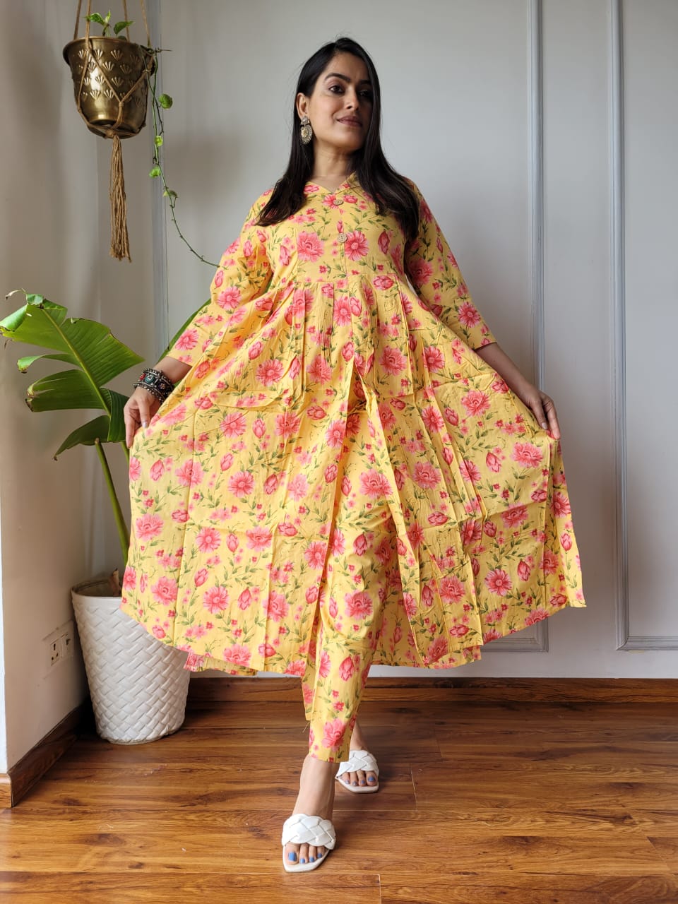 Shop Yellow Nyra Cut Cotton Kurti Set