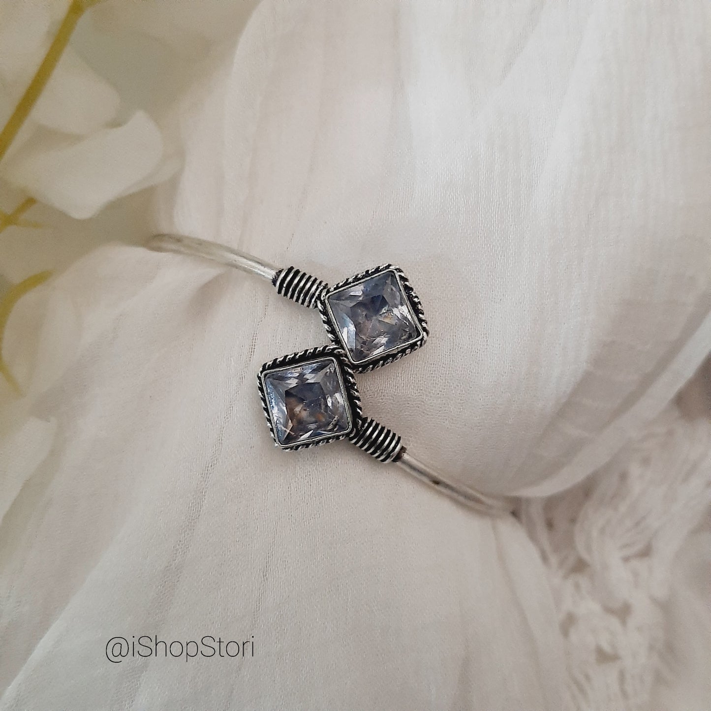 Maanika Dual Square Monalisa Stones Oxidised Bracelet