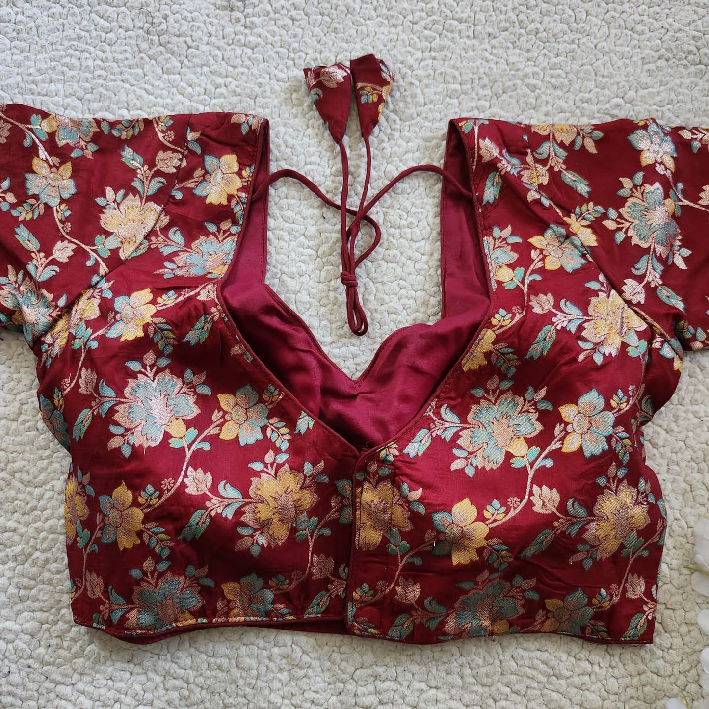 Shop Maroon Readymade Banarasi Long Sleeves Blouse Online - STORI