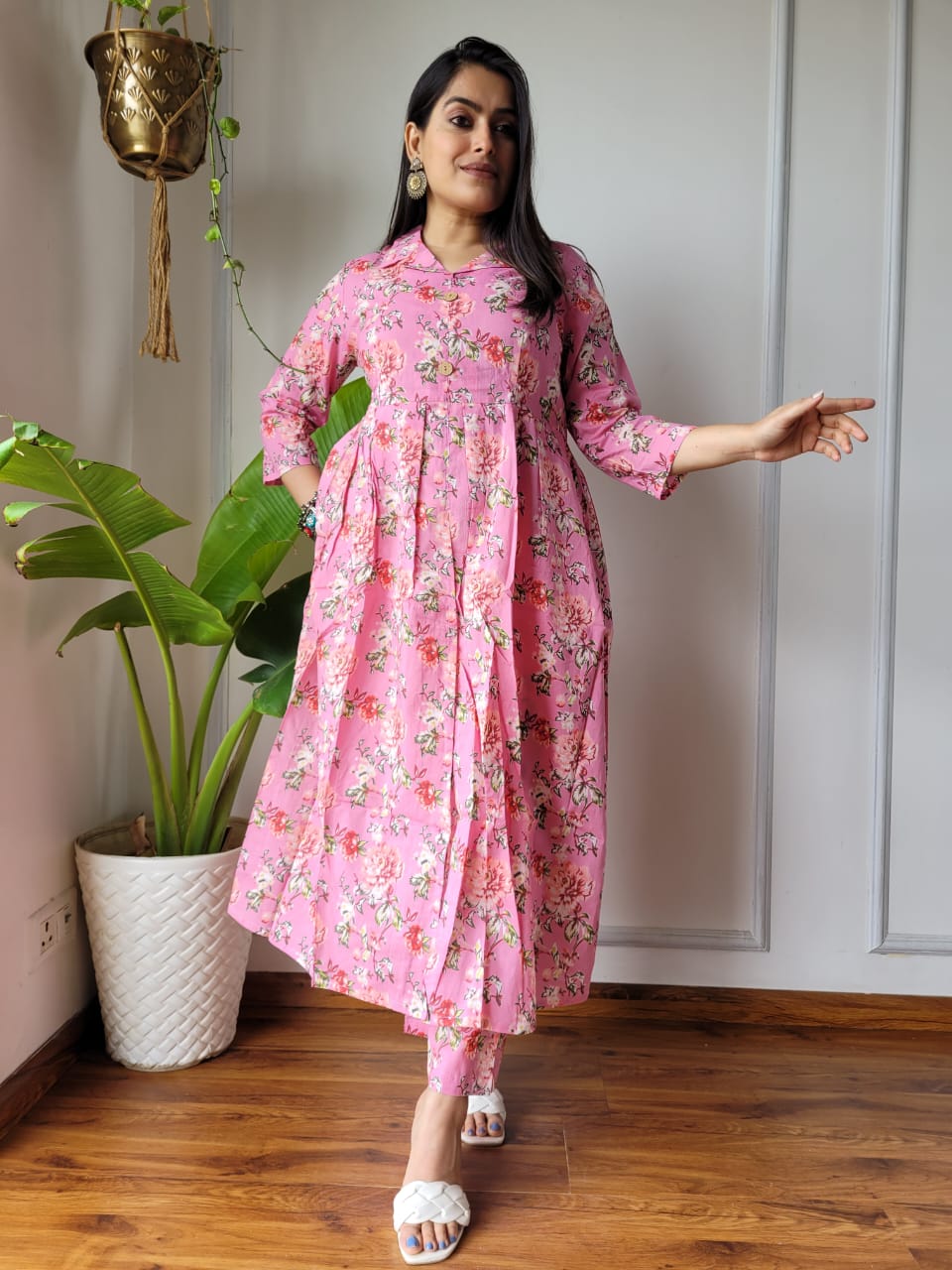Shop Pink Nyra Cut Cotton Kurti Set