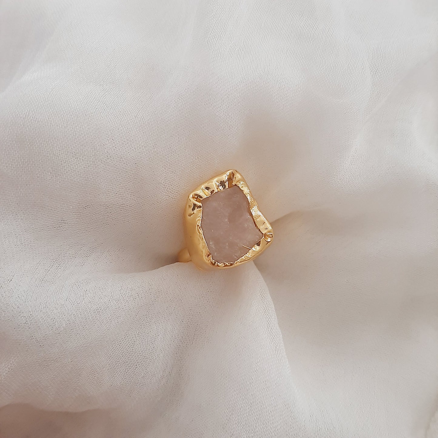 Rose Quartz Raw Stone Handmade Finger Ring