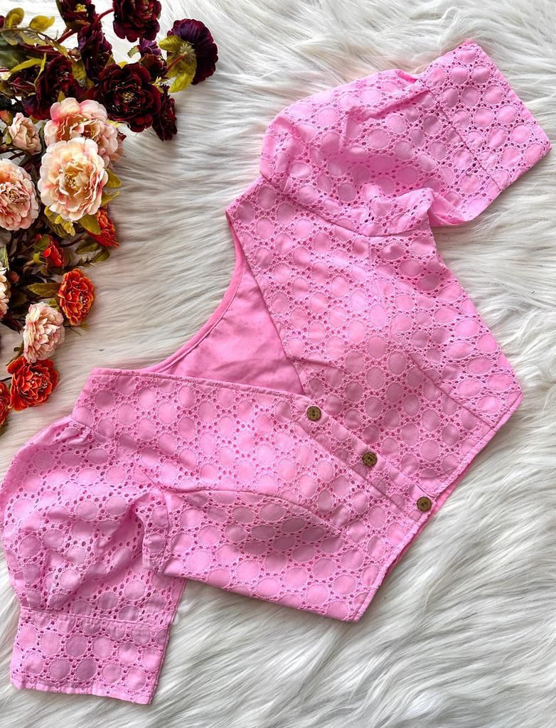 Hakoba Pure Cotton Solid Color Blouse With Puff Sleeves