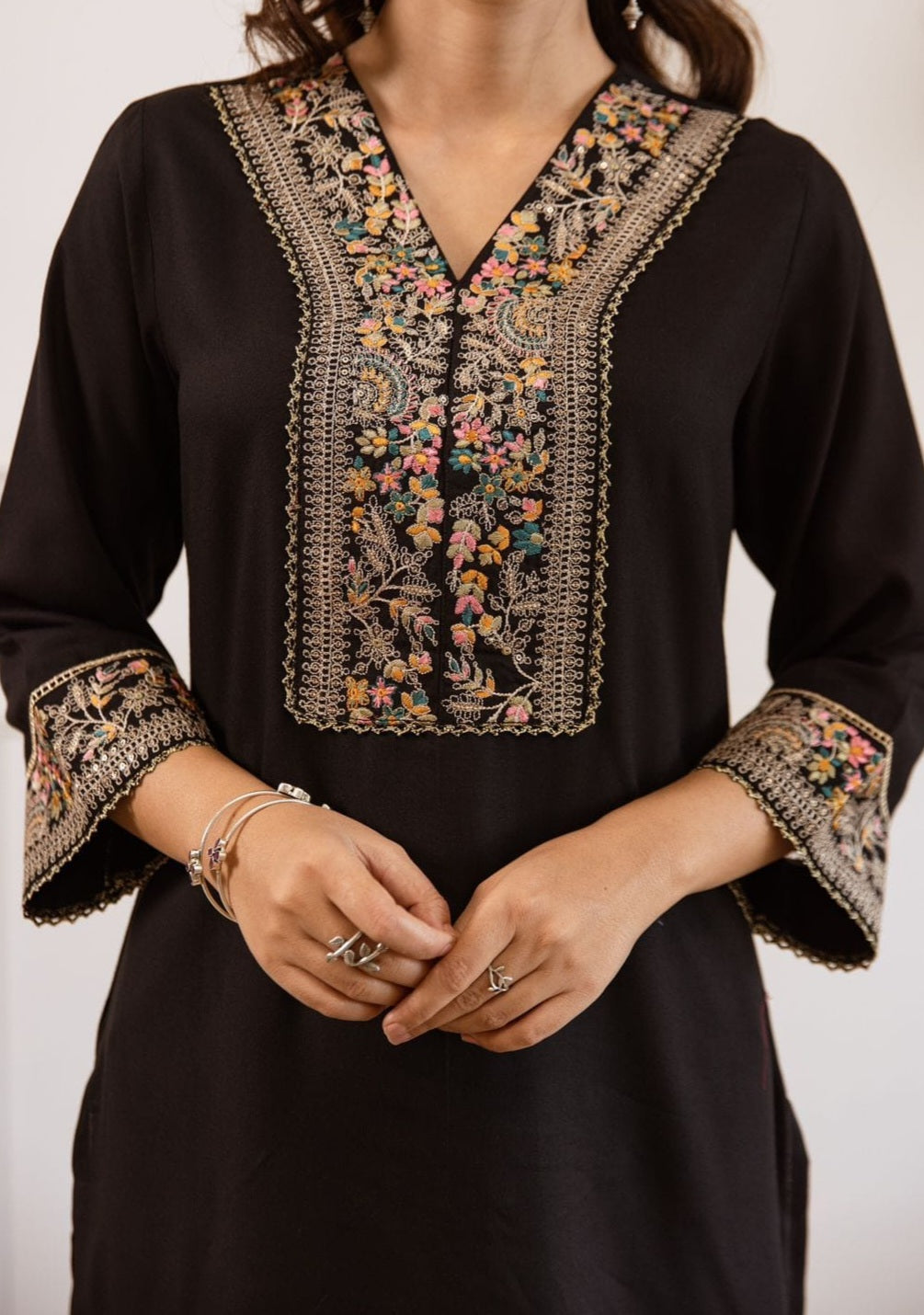 Black Embroidered Coord Set for women