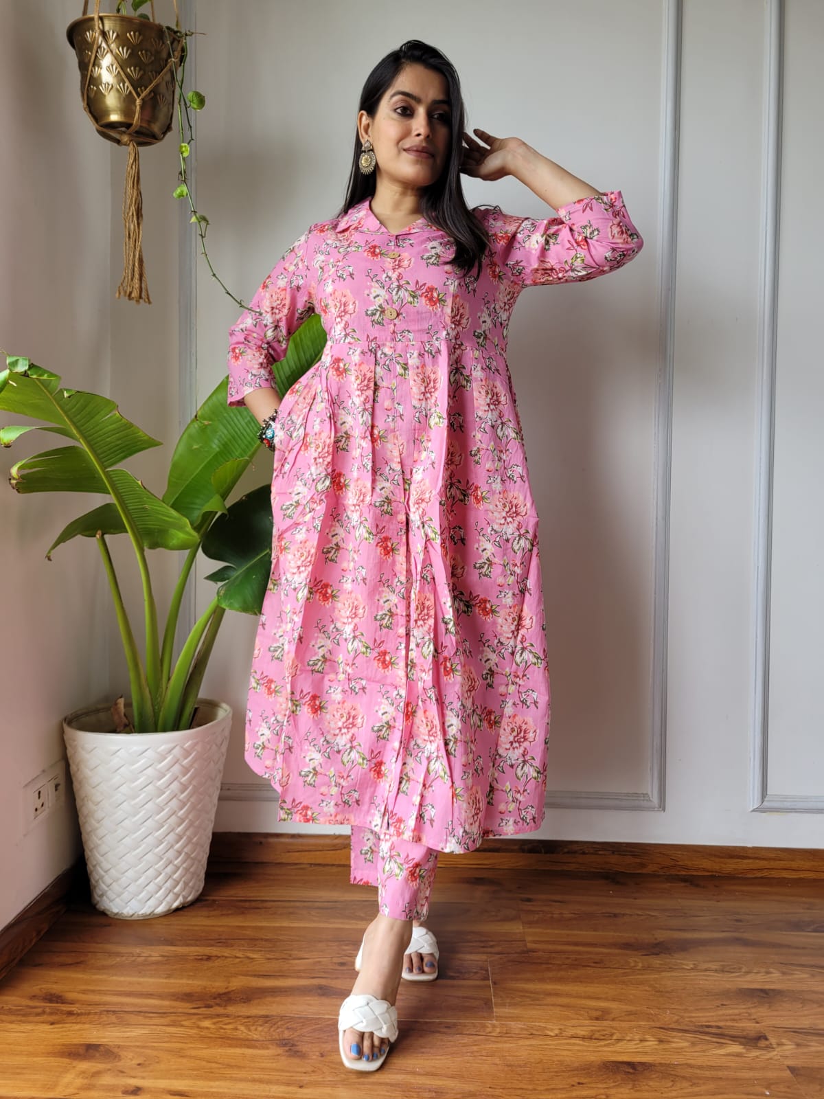 Shop Pink Nyra Cut Cotton Kurti Set