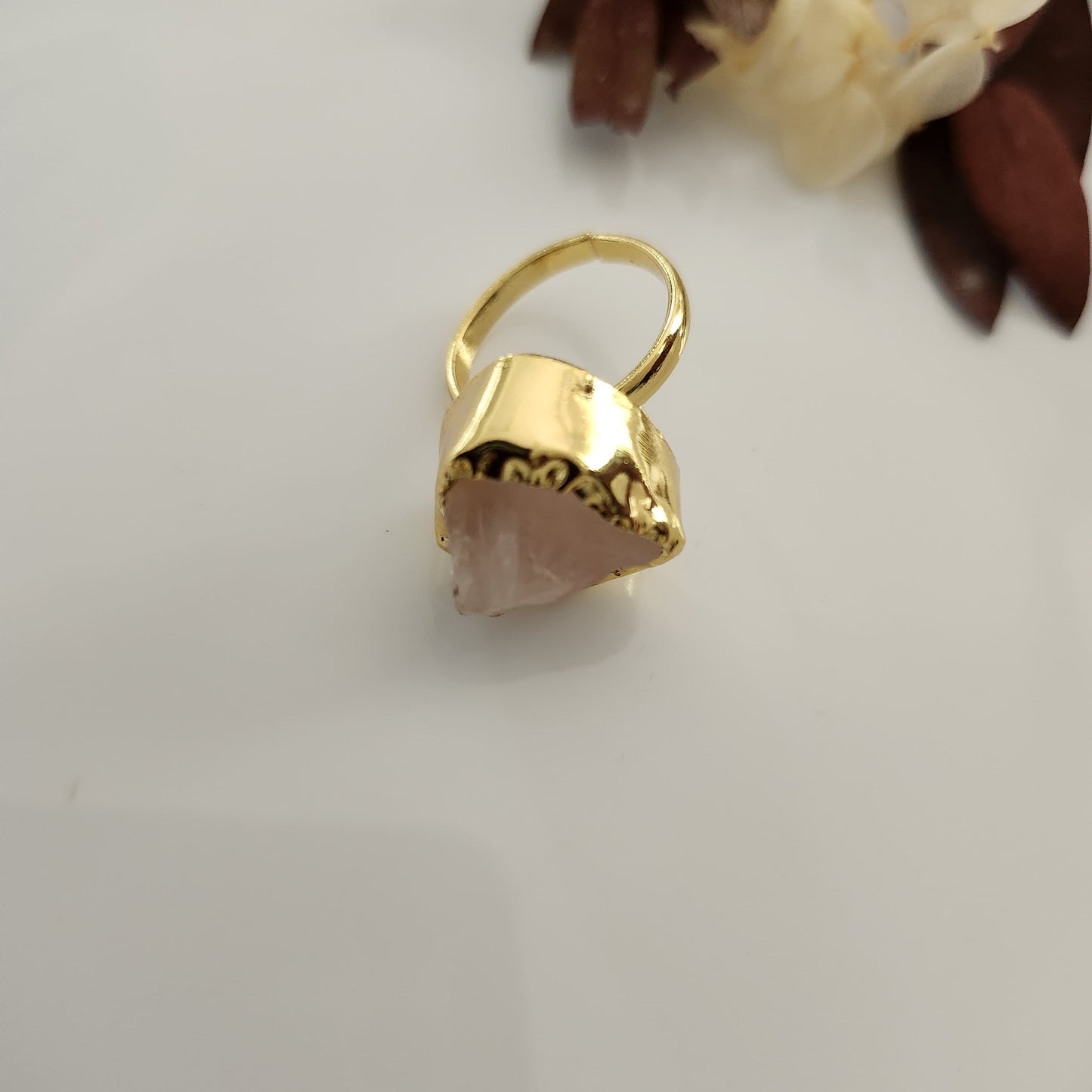 Rose Quartz Raw Stone Handmade Finger Ring