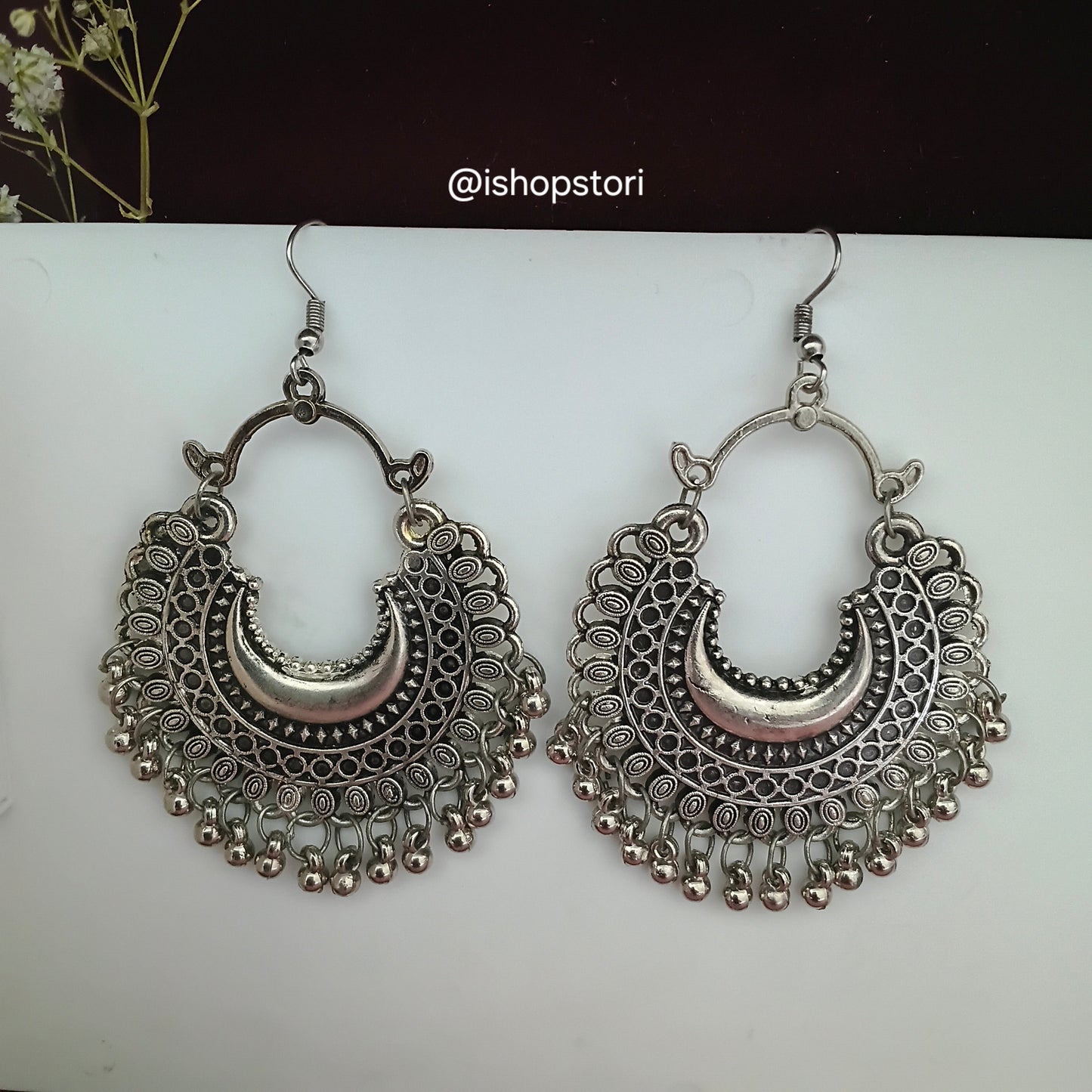 Oxidised Dangling Chandbali Earrings